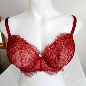Victoria's Secret Dream Angels Lined Underwire Demi Bra 36DD Red Eyelash Lace